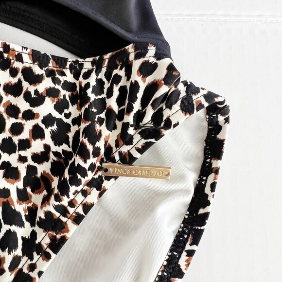 [Vince Camuto] Tanzania One Shoulder Cheetah Print Side Tie Cutout Swimsuit Sz 6 - Picture 4 of 12